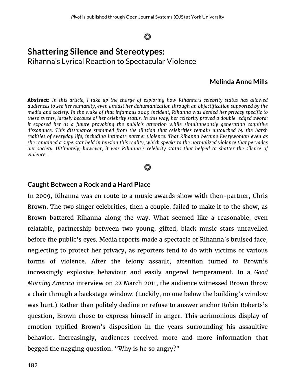 Shattering Silence and Stereotypes: Rihanna’S Lyrical Reaction to Spectacular Violence