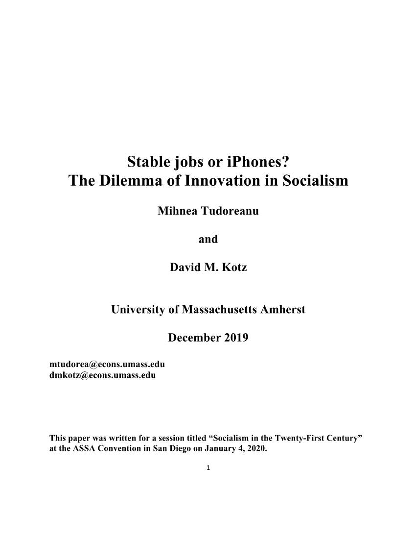 Stable Jobs Or Iphones? the Dilemma of Innovation in Socialism