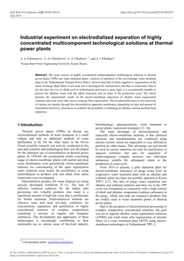 Industrial Experiment on Electrodialized Separation of Highly Concentrated Multicomponent Technological Solutions at Thermal Power Plants