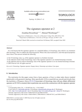 The Signature Operator at 2 Jonathan Rosenberga,∗,1, Shmuel Weinbergerb,2