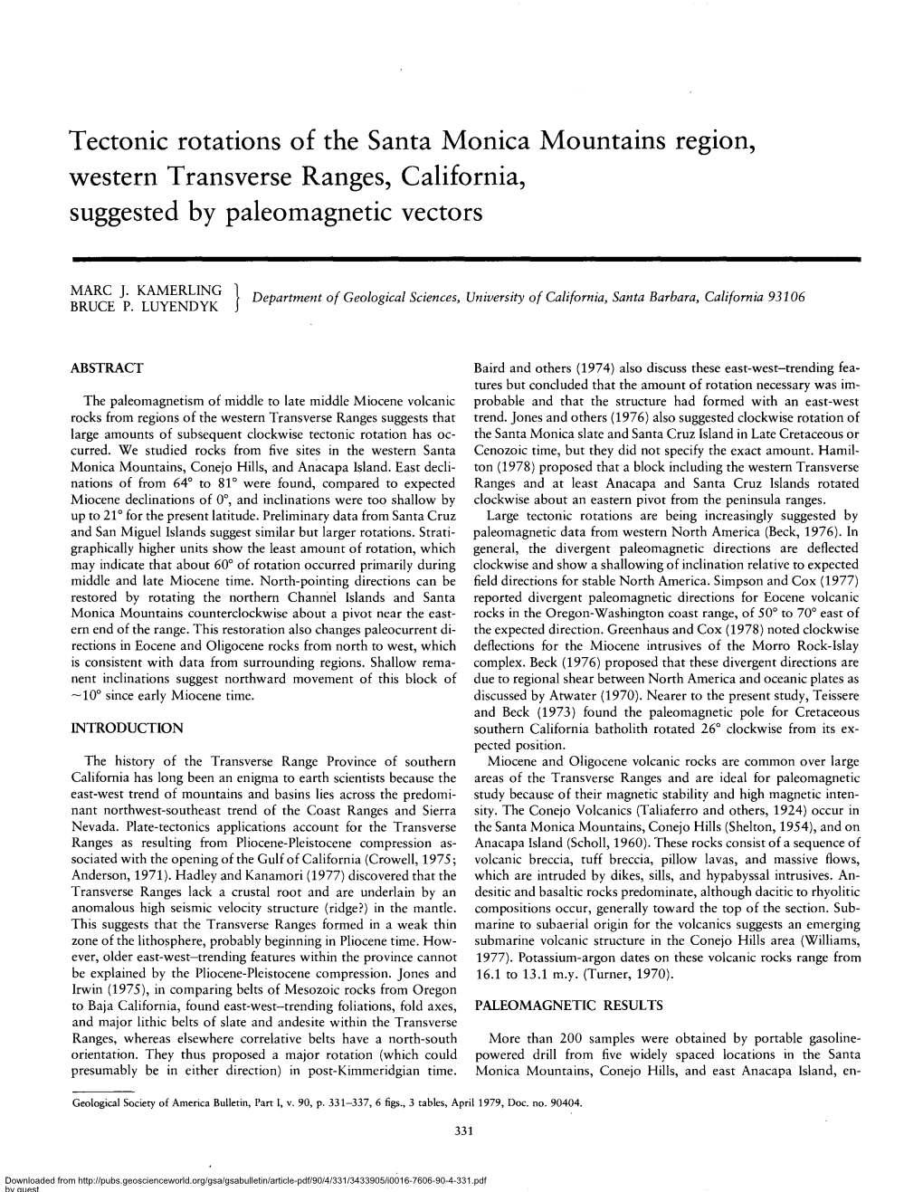 Tectonic Rotations of the Santa Monica Mountains Region, Western Transverse Ranges, California, Suggested by Paleomagnetic Vectors
