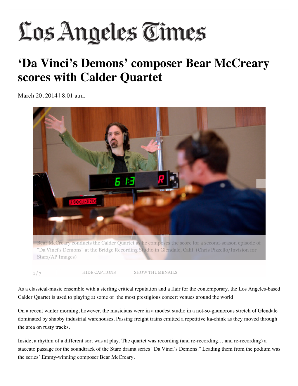 Composer Bear Mccreary Scores with Calder Quartet