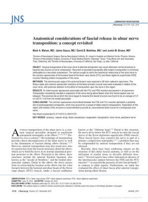 Anatomical Considerations of Fascial Release in Ulnar Nerve Transposition: a Concept Revisited