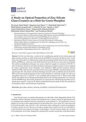 A Study on Optical Properties of Zinc Silicate Glass-Ceramics As a Host for Green Phosphor