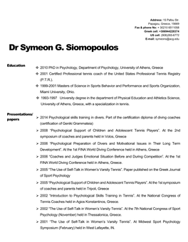 Dr Symeon Siomopoulos 2019 Psych
