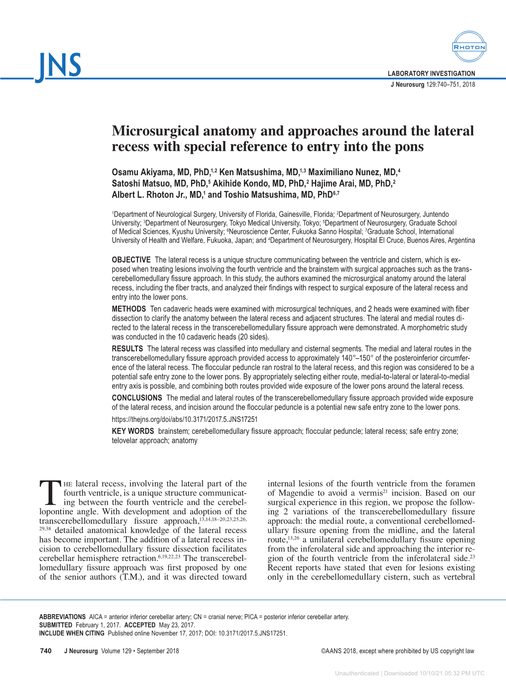 Microsurgical Anatomy and Approaches Around the Lateral Recess with Special Reference to Entry Into the Pons