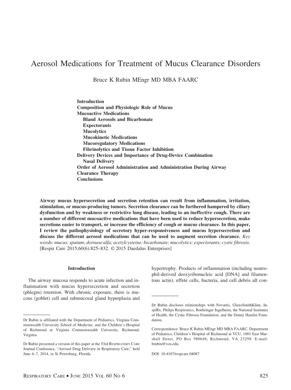 Aerosol Medications for Treatment of Mucus Clearance Disorders
