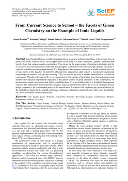 The Facets of Green Chemistry on the Example of Ionic Liquids