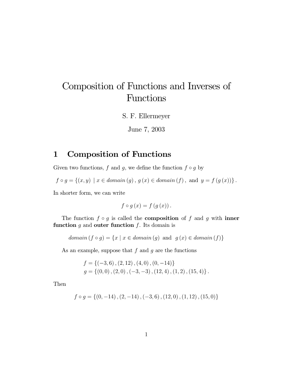 Composition of Functions and Inverses of Functions