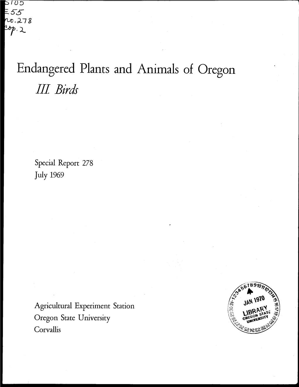 Endangered Plants and Animals of Oregon III Birds