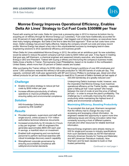 Monroe Energy Improves Operational Efficiency, Enables Delta Air Lines’ Strategy to Cut Fuel Costs $300MM Per Year