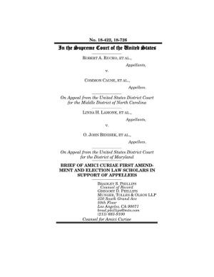 Brief Amici Curiae of First Amendment and Election Law Scholars Filed