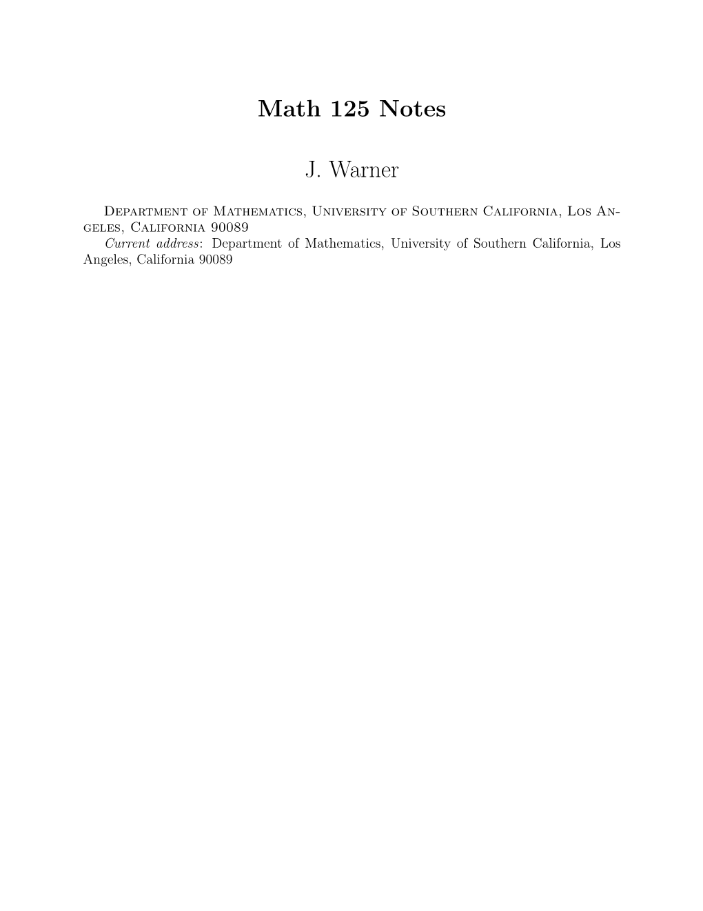 Math 125 Notes J. Warner