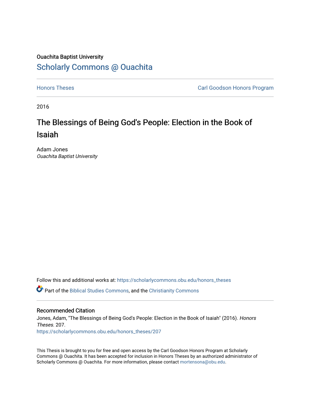 The Blessings of Being God's People: Election in the Book of Isaiah