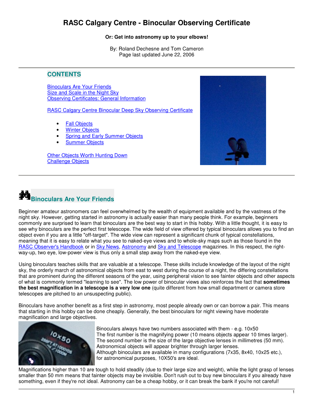 Binocular Observing Certificate