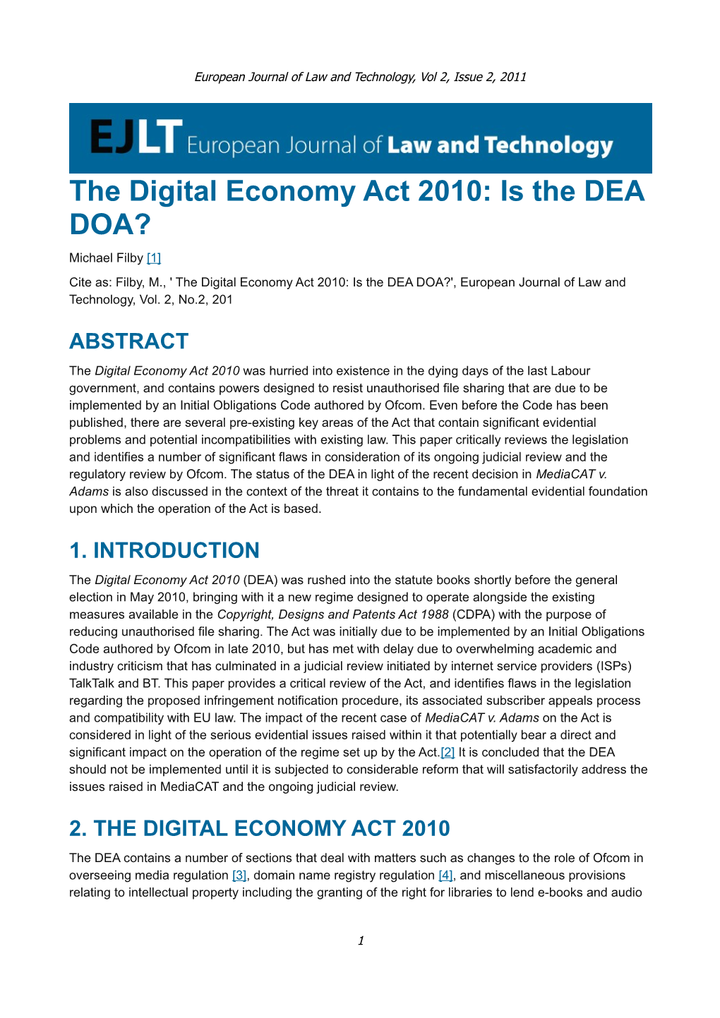 The Digital Economy Act 2010