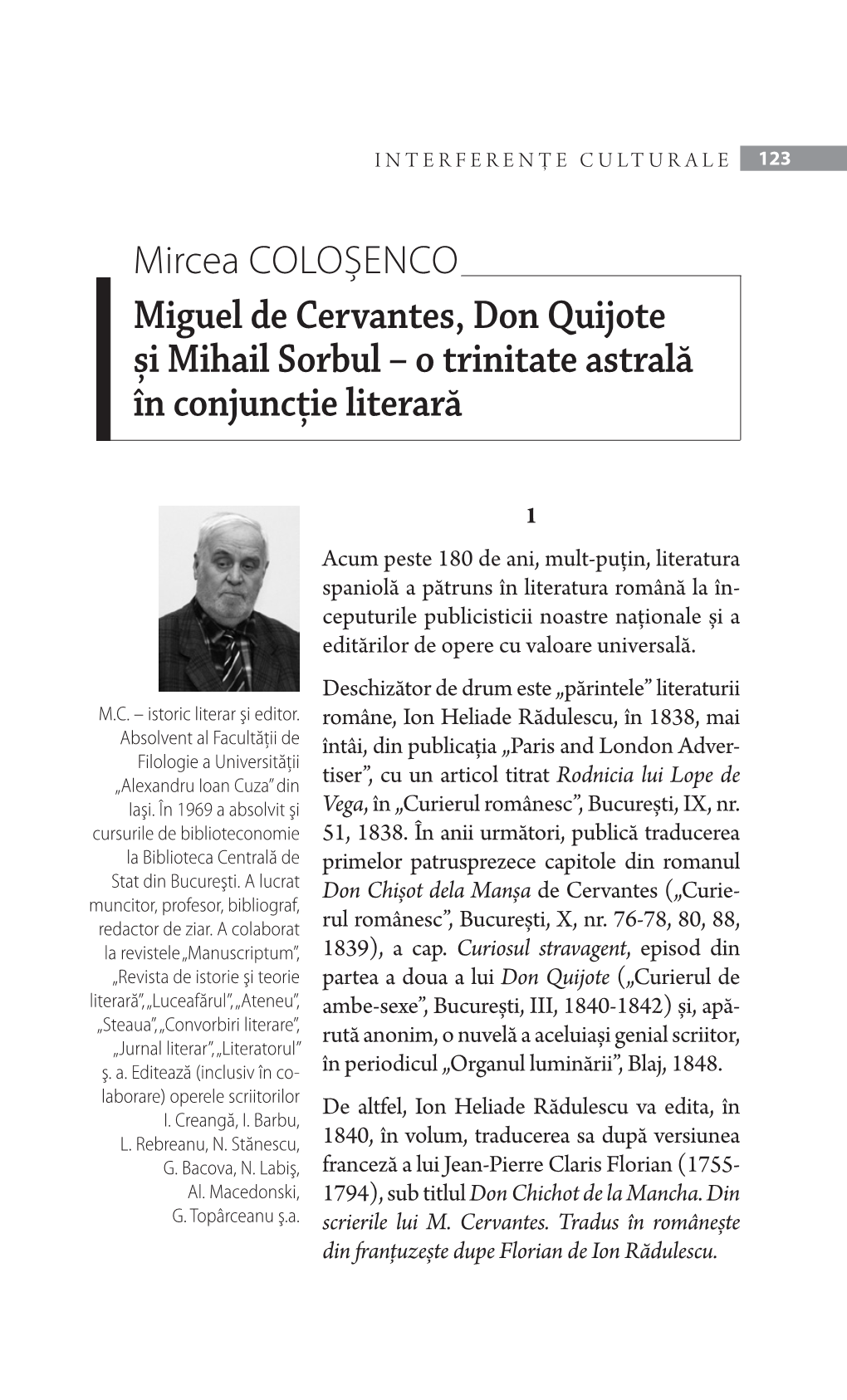 Miguel De Cervantes, Don Quijote Și Mihail Sorbul – O Trinitate Astrală În Conjuncție Literară