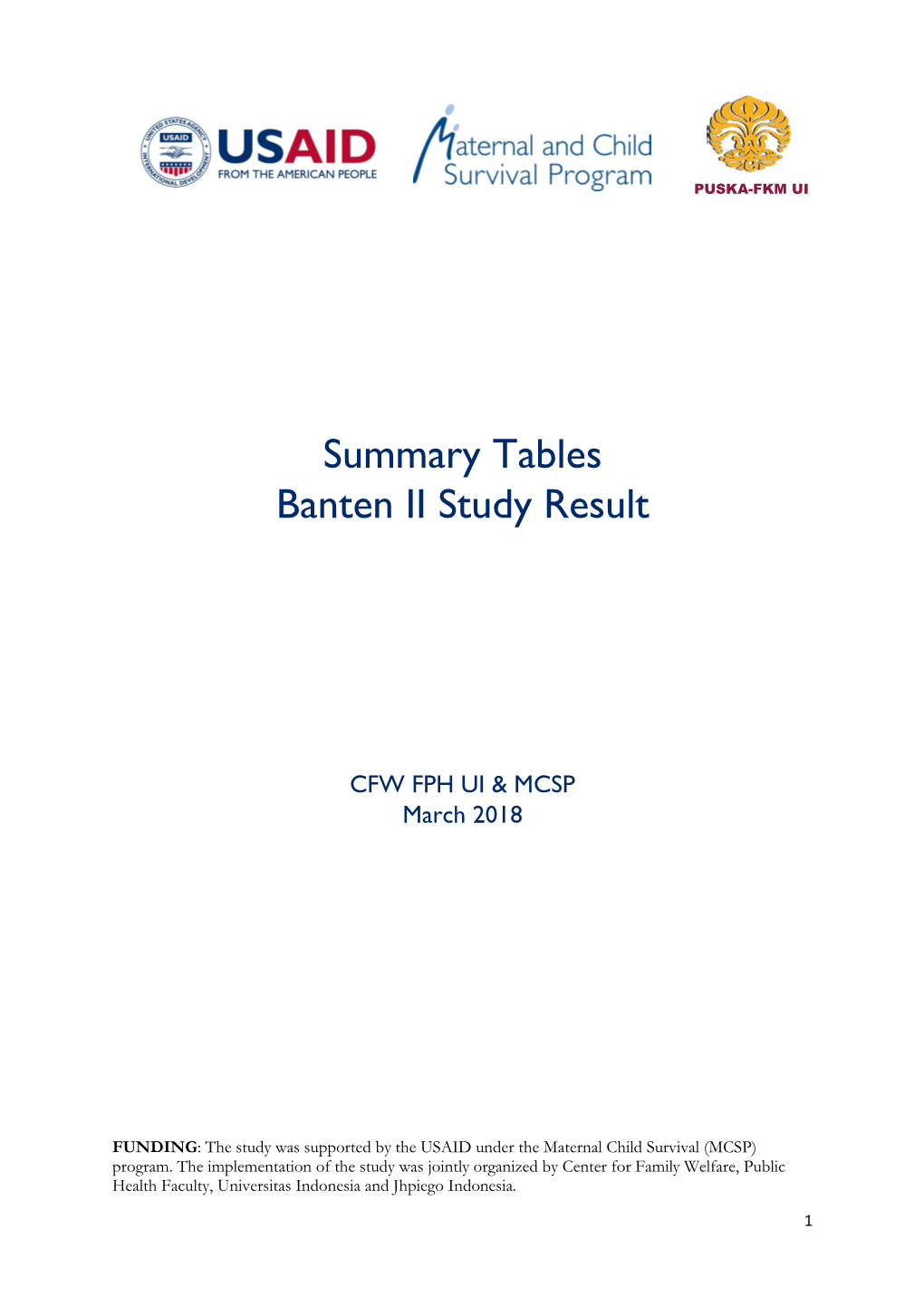 Summary Tables Banten II Study Result