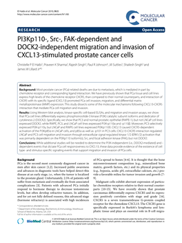 Pi3kp110-, Src-, FAK-Dependent and DOCK2-Independent Migration and Invasion of CXCL13-Stimulated Prostate Cancer Cells