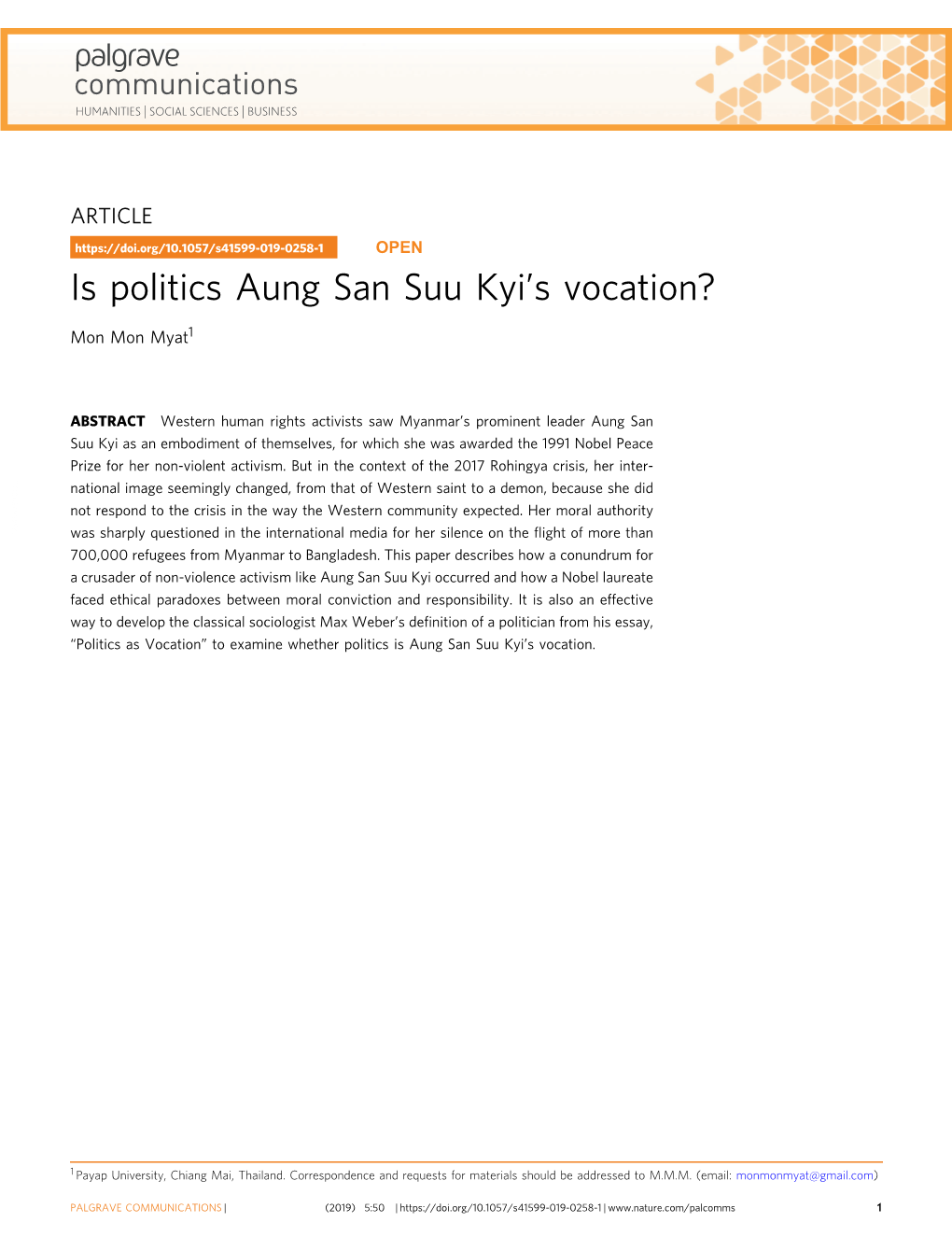 Is Politics Aung San Suu Kyi's Vocation?
