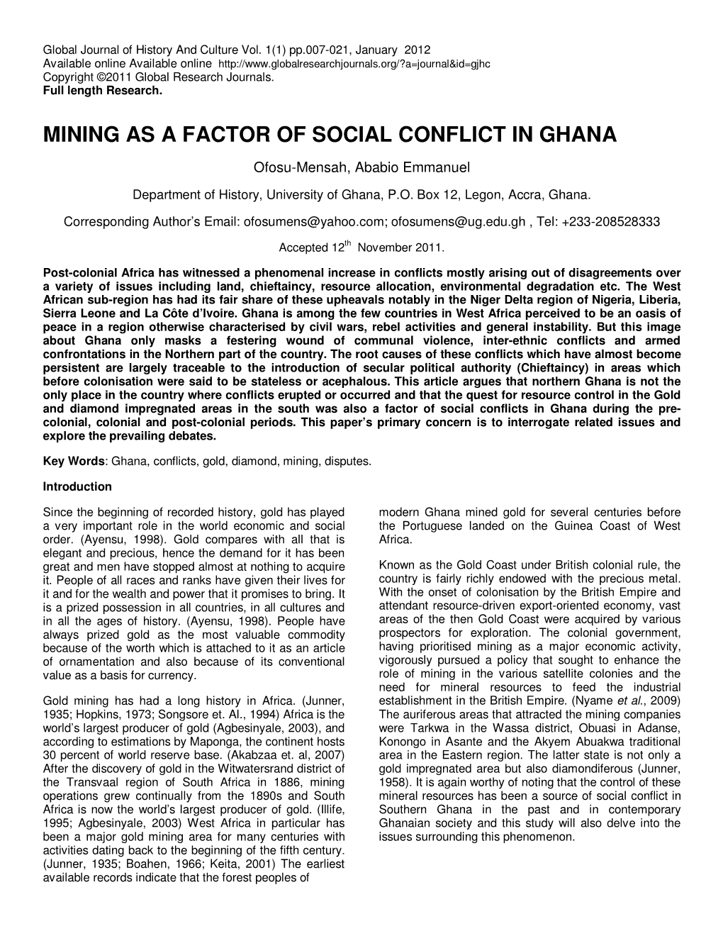 Mining As a Factor of Social Conflict in Ghana