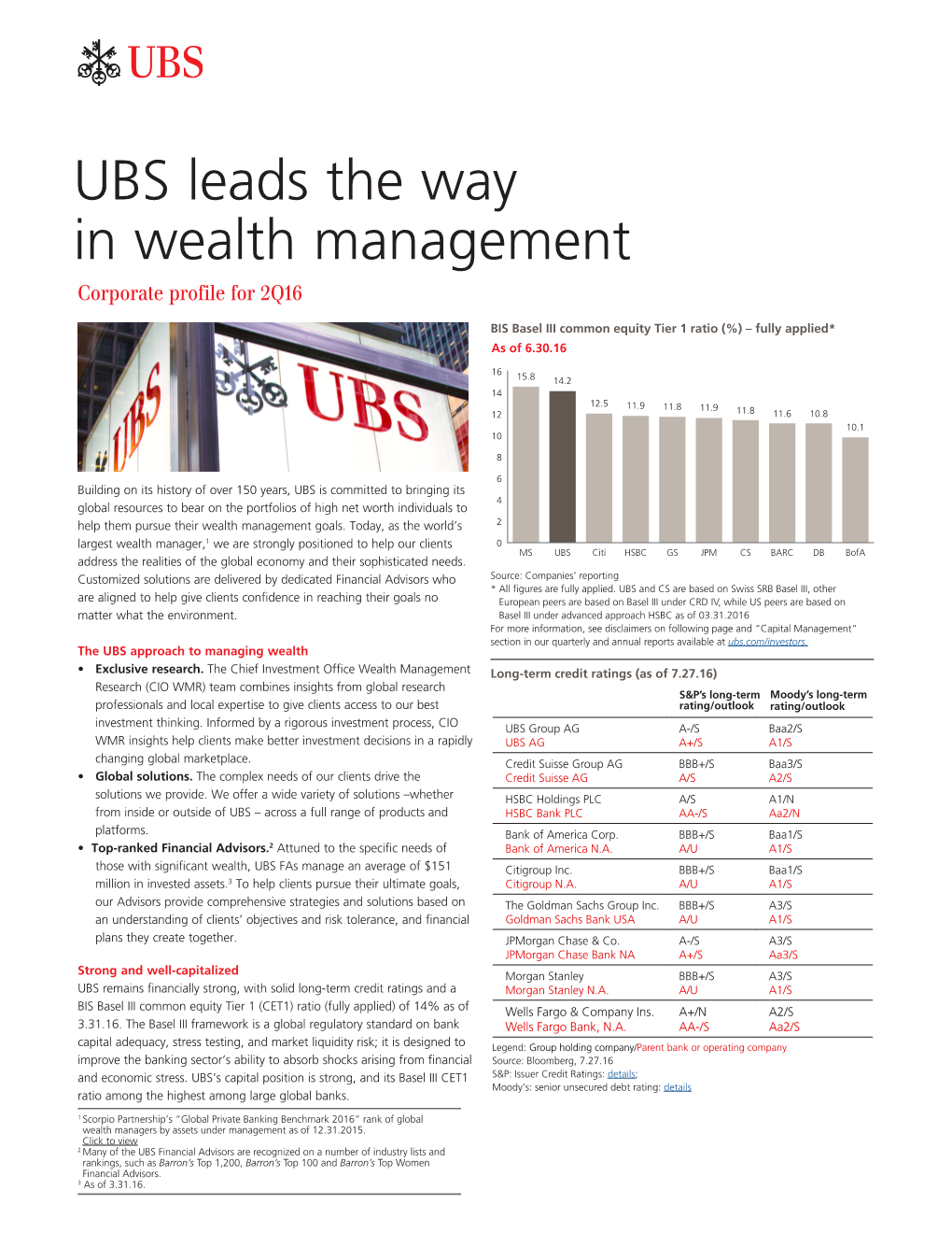 UBS Leads the Way in Wealth Management Corporate Profile for 2Q16