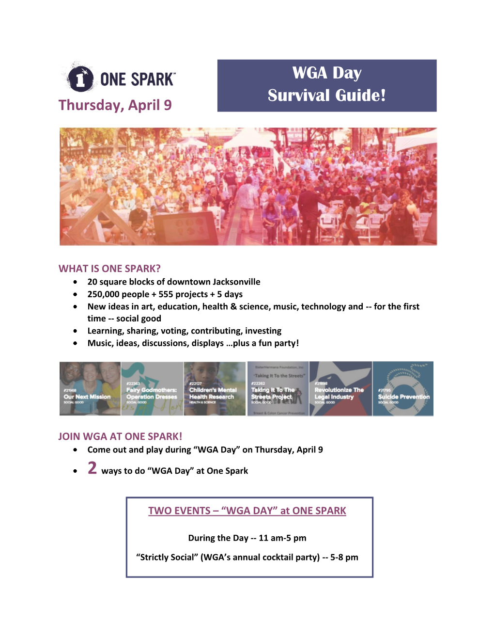 WGA Day Survival Guide! Thursday, April 9