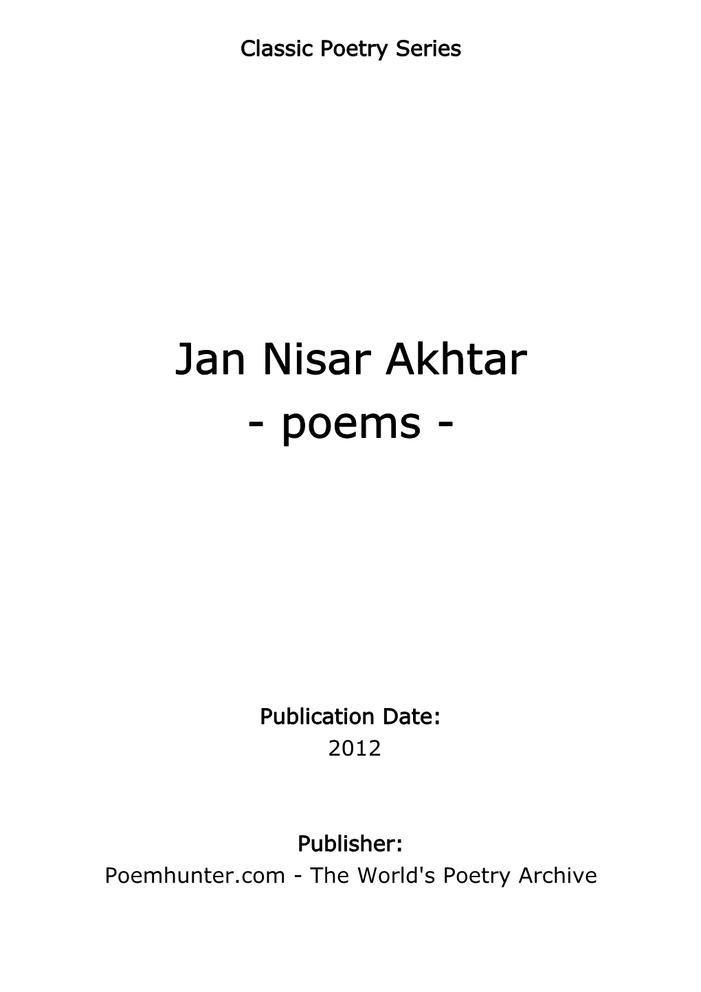 Jan Nisar Akhtar - Poems