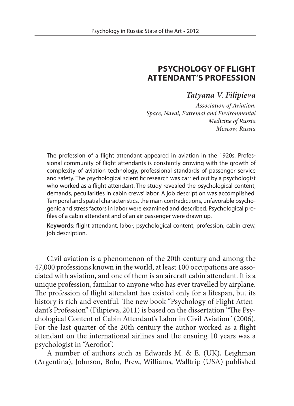 Psychology of Flight Attendant's Profession