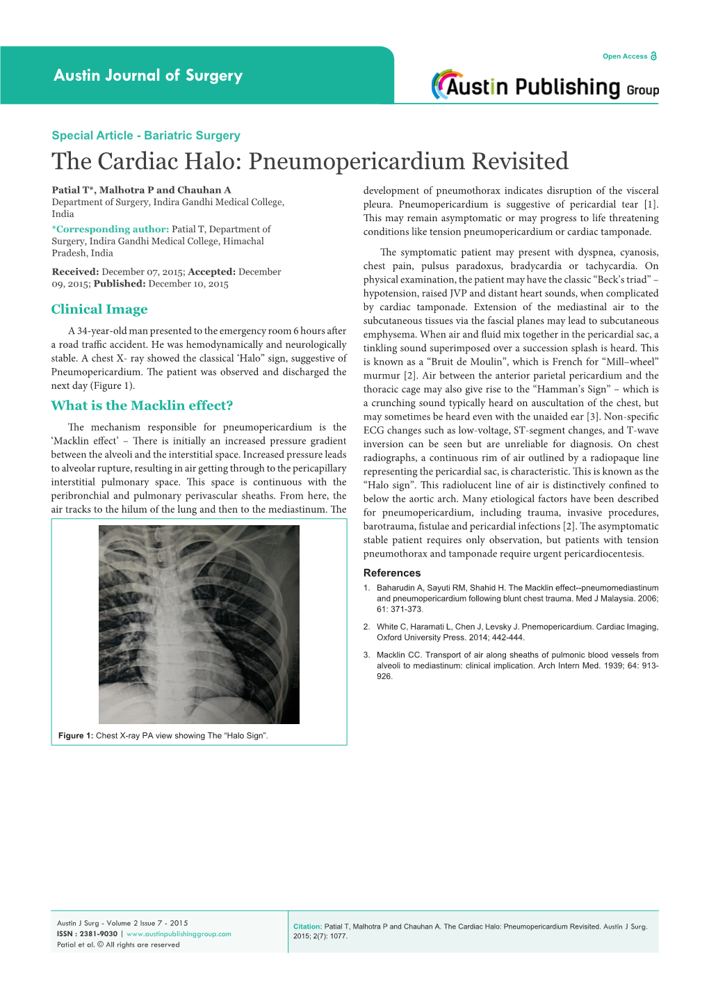 The Cardiac Halo: Pneumopericardium Revisited