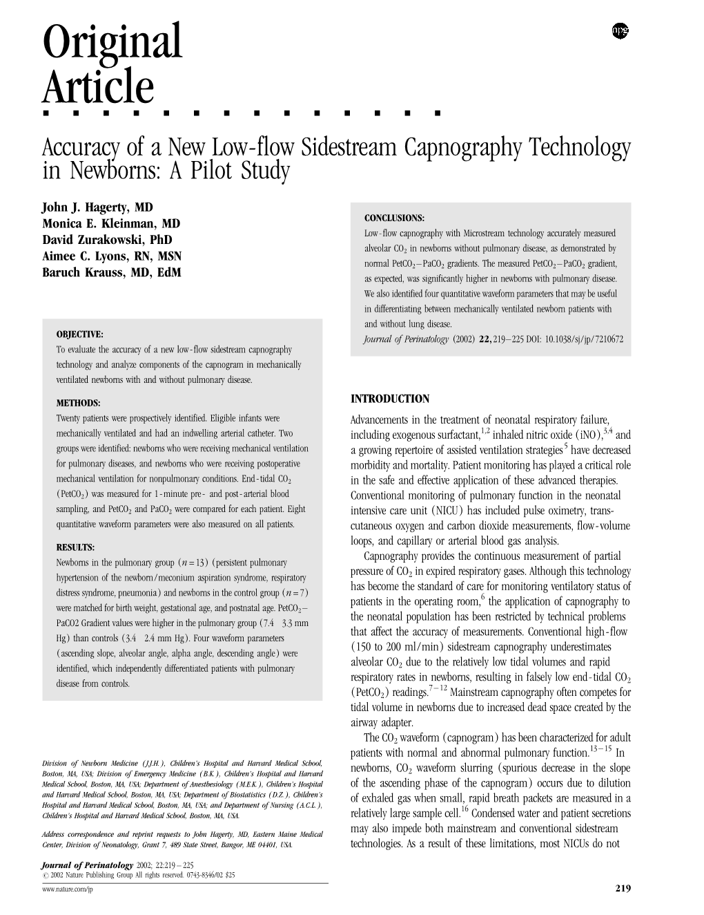 Accuracy of a New Low-Flow Sidestream Capnography Technology in Newborns: a Pilot Study