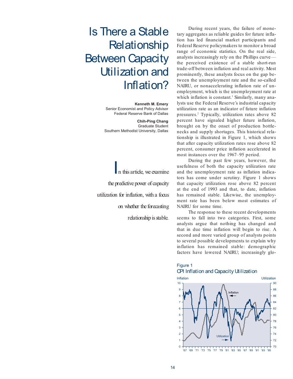 Is There a Stable Relationship Between Capacity Utilization And