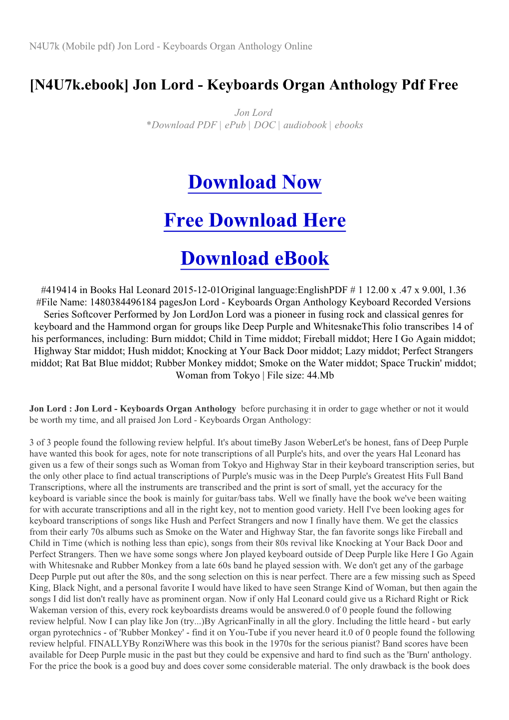 N4u7k (Mobile Pdf) Jon Lord - Keyboards Organ Anthology Online