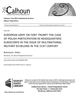 European Army Or Fort Trump? the Case of Polish Participation in Headquarters Eurocorps in the Issue of Multinational Military Echelons in the 21St Century