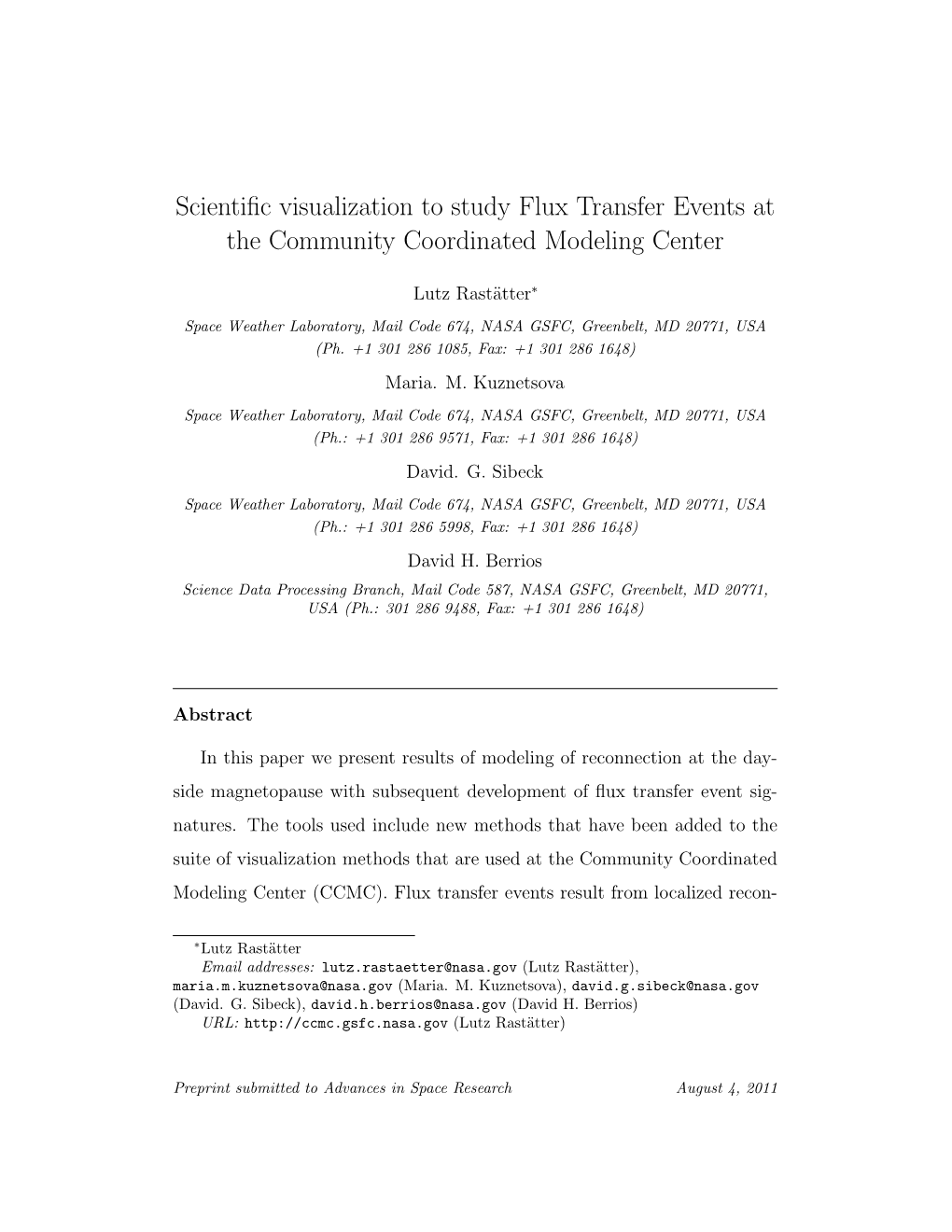 Scientific Visualization to Study Flux Transfer Events at the Community