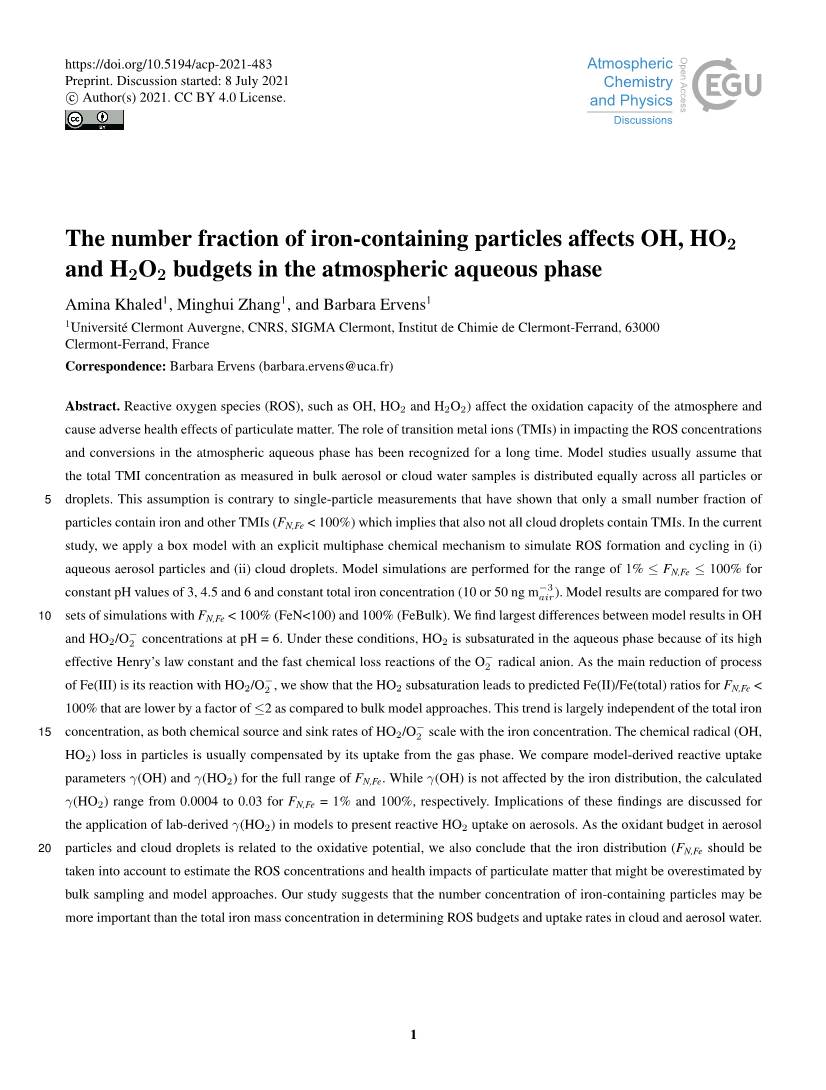 The Number Fraction of Iron-Containing Particles Affects OH, HO2 and H2O2 Budgets in the Atmospheric Aqueous Phase