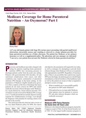 Medicare Coverage for Home Parenteral Nutrition – an Oxymoron? Part I