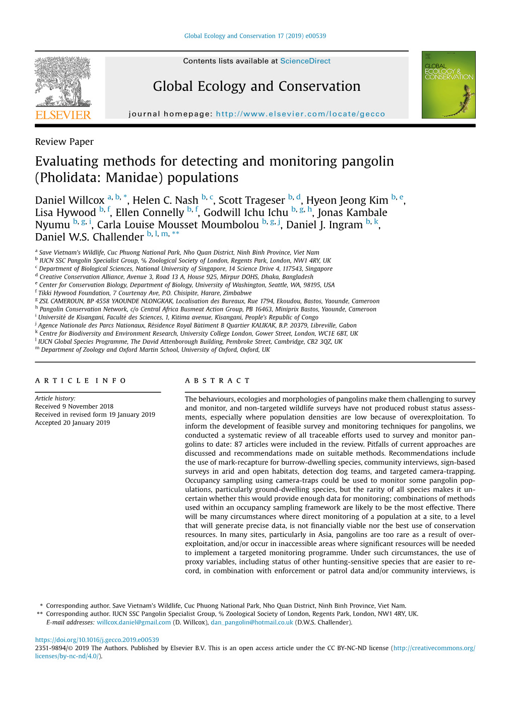 Evaluating Methods for Detecting and Monitoring Pangolin (Pholidata: Manidae) Populations