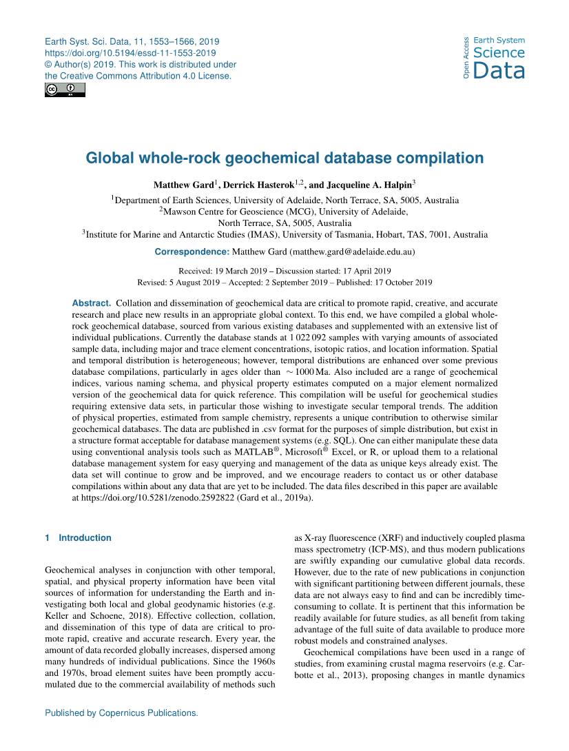 Global Whole-Rock Geochemical Database Compilation
