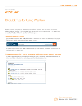10 Quick Tips for Using Westlaw