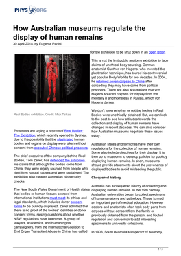 How Australian Museums Regulate the Display of Human Remains 30 April 2018, by Eugenia Pacitti