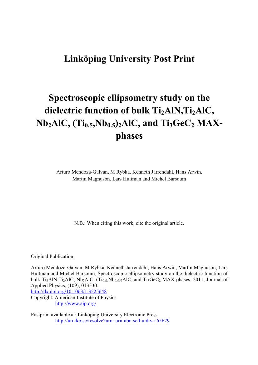 Spectroscopic Ellipsometry Study on the Dielectric