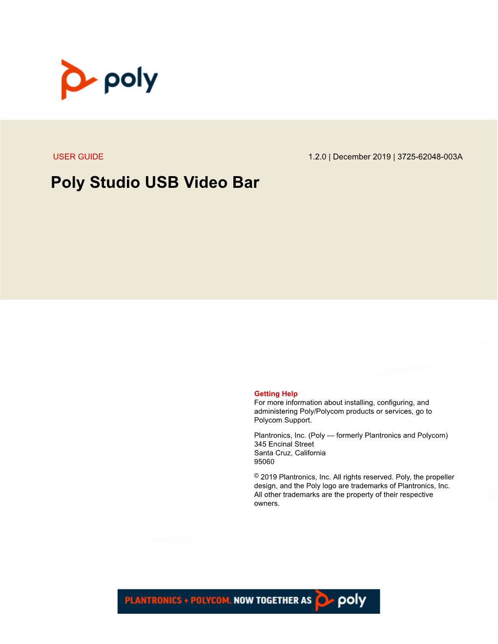 Poly Studio USB Video Bar User Guide 1.2.0