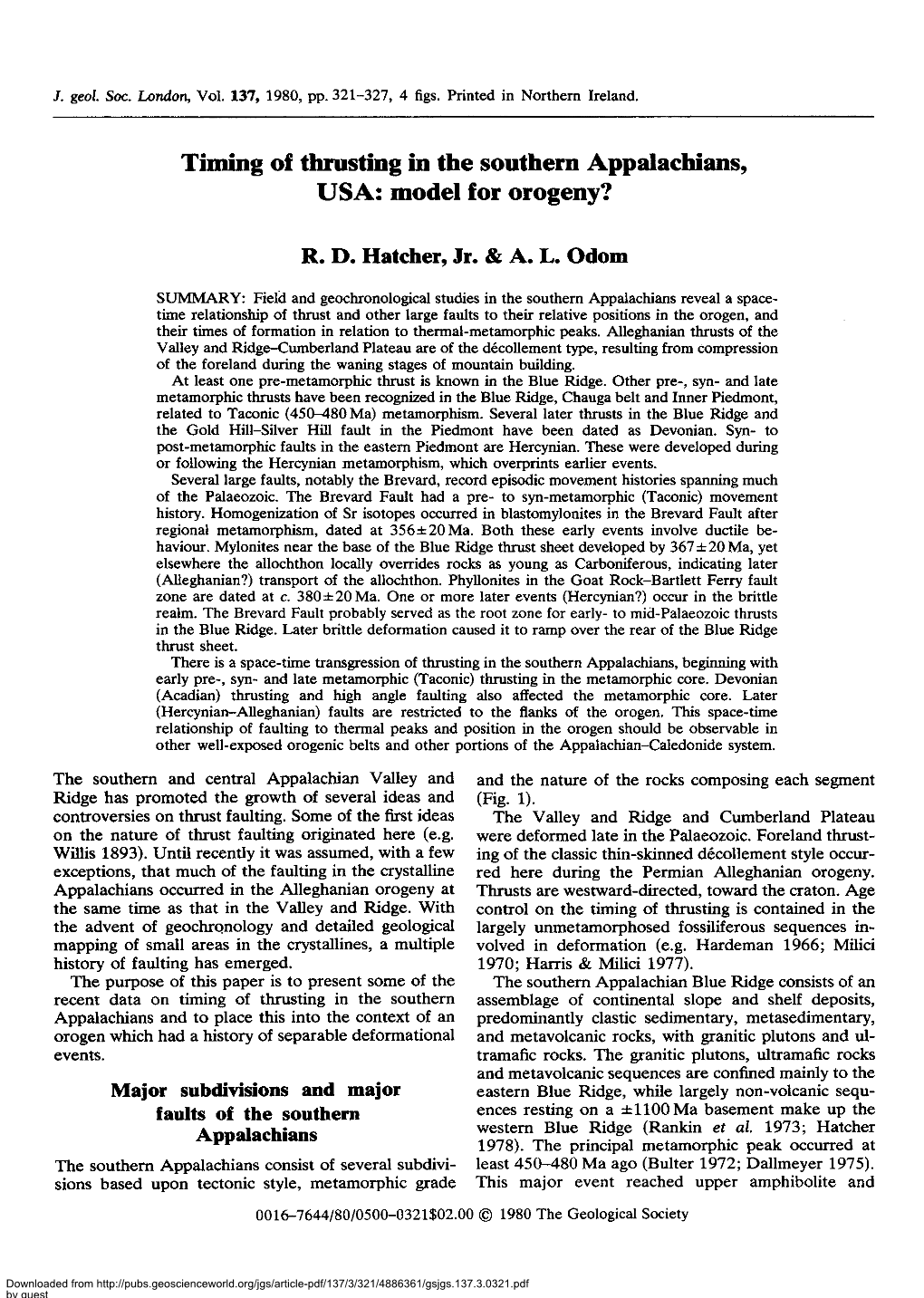 Timing of Thrusting in the Southern Appalachians, USA 323