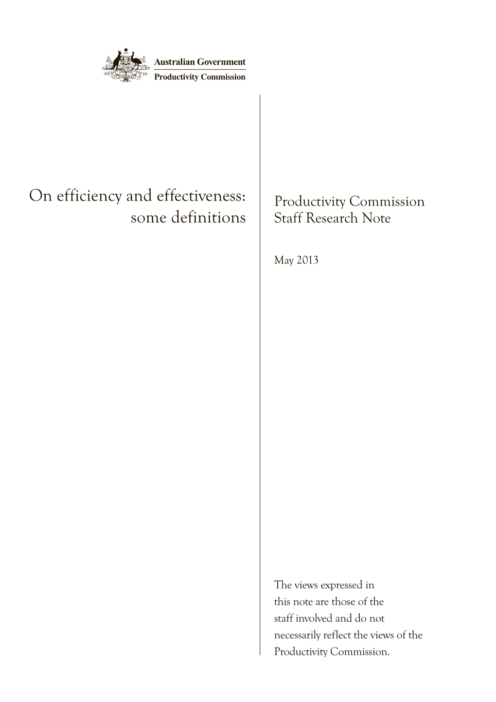 On Efficiency and Effectiveness: Some Definitions, Staff Research Note, Canberra