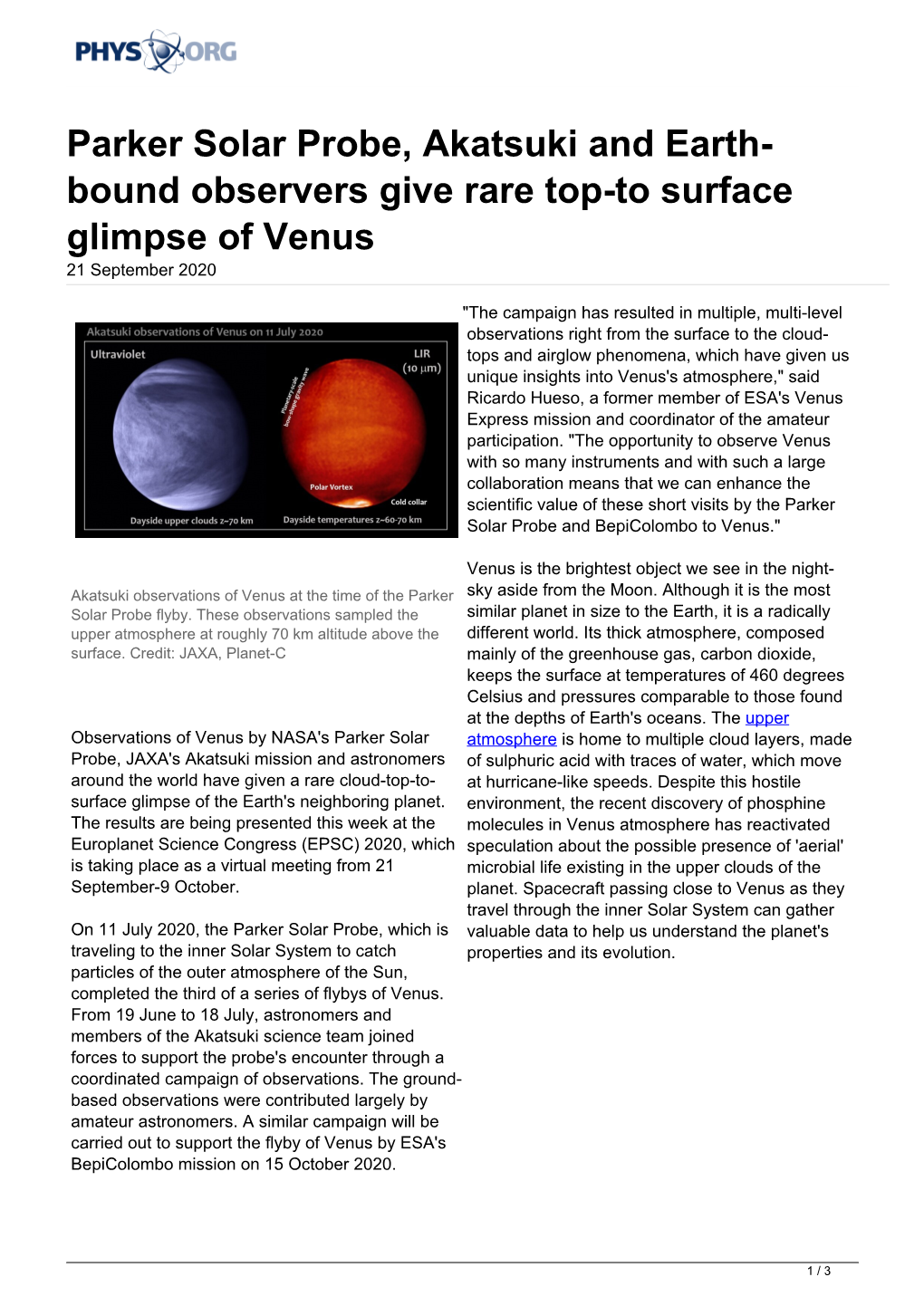 Parker Solar Probe, Akatsuki and Earth-Bound Observers Give Rare Top-To Surface Glimpse of Venus