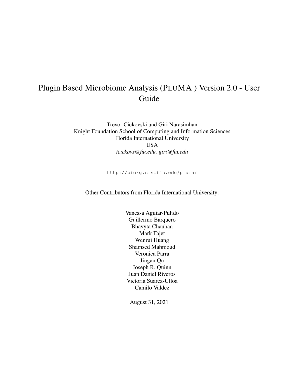 Plugin Based Microbiome Analysis (PLUMA ) Version 2.0 - User Guide