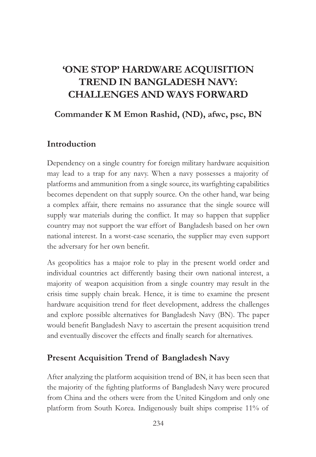 Hardware Acquisition Trend in Bangladesh Navy: Challenges and Ways Forward