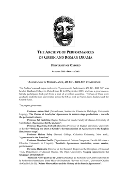 The Archive of Performances of Greek and Roman Drama
