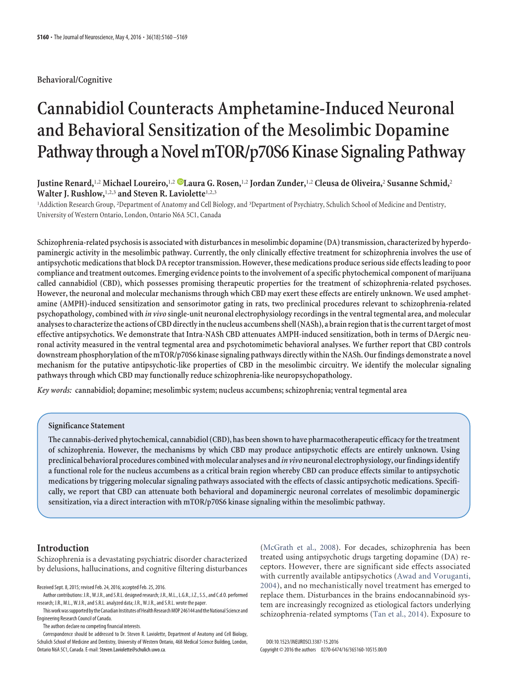 Cannabidiol Counteracts Amphetamine-Induced Neuronal